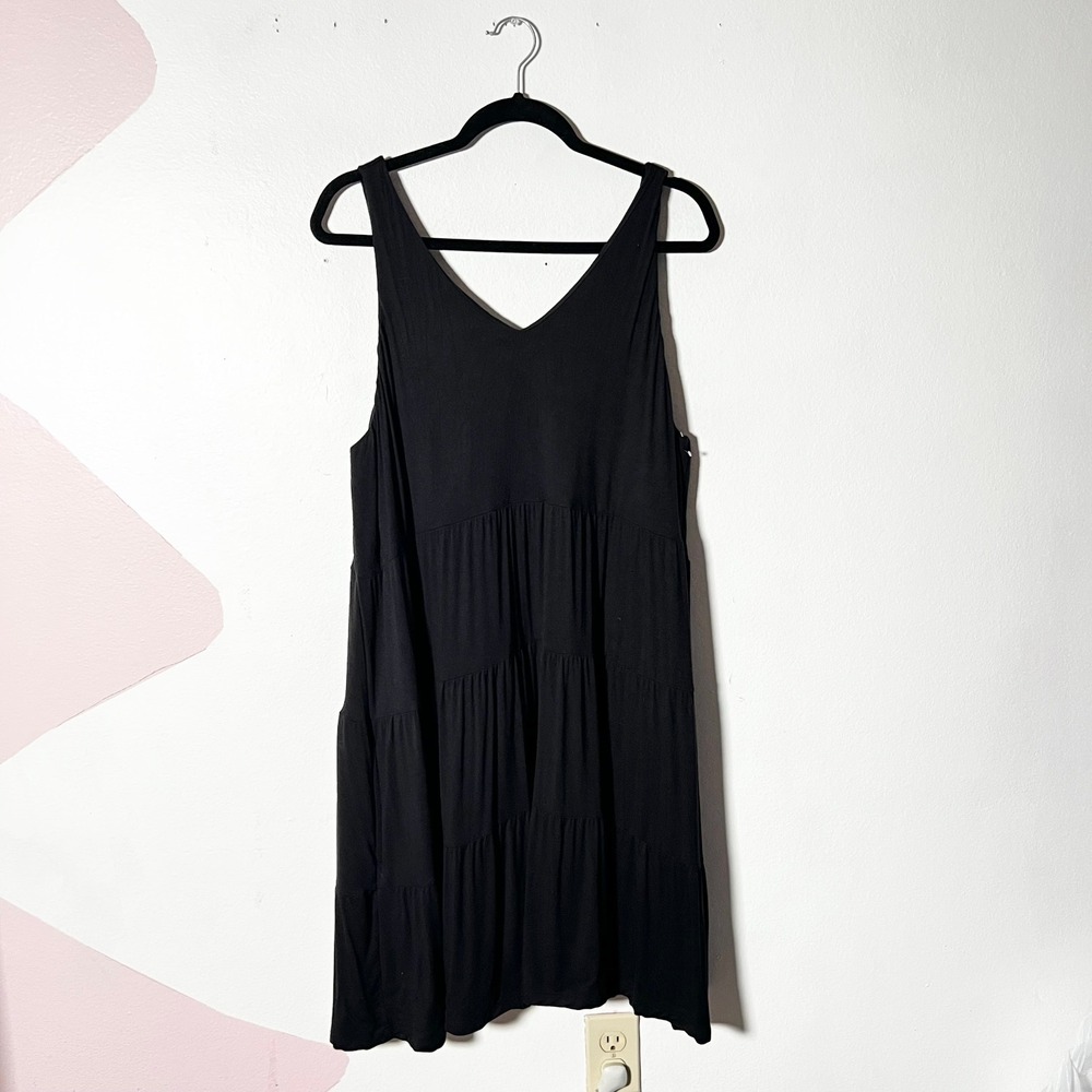 Soma WKND Tiered Mini Dress XXL Black Sleeveless V Neck Pockets